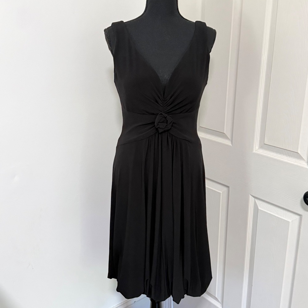 Vintage Joseph Ribkoff Black Bubble Hem Dress Women 10 Romantic Cocktail Midi